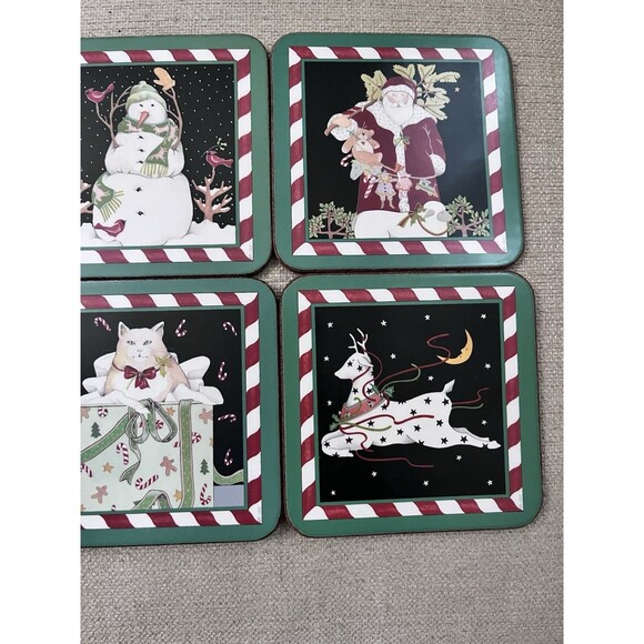 6pc Pimpernel Christmas Cork Back Coasters Set Snowman Angel Deer Santa Cat - Picture 6 of 7